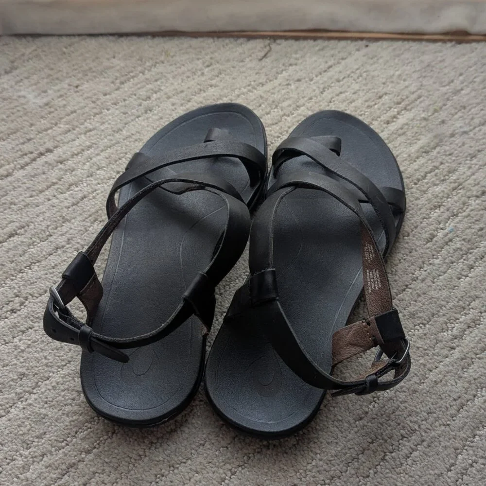 OluKai Black Upena Strappy Sandals Size 7 - Picture 3 of 7